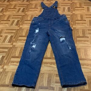 No Boundaries Blue Distressed Denim Overalls